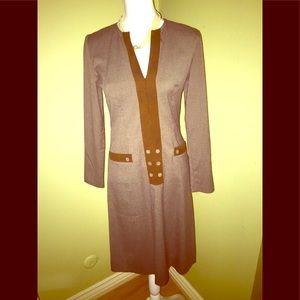 LEONA EDMISTON Brown Tweed & Suede Dress-Size XS